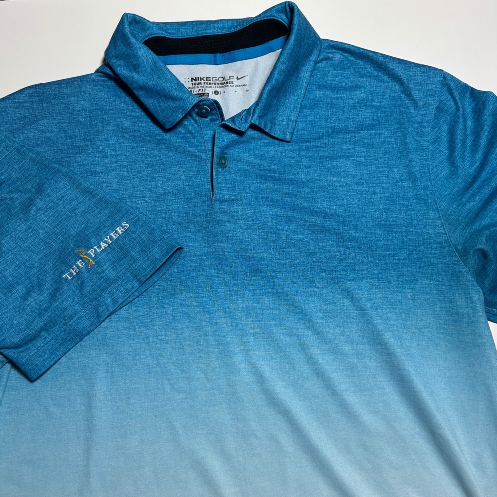 Nike Golf PGA Tour Mens S Ombre Blue White Dri-FIT Performance Polo Shirt